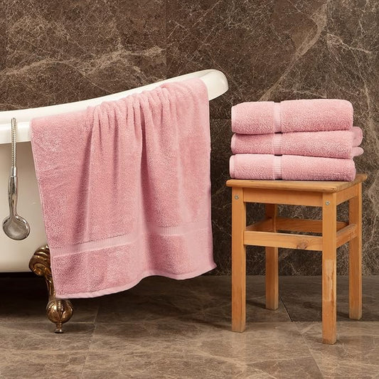 Towel Bazaar Premium Cotton Super Soft and Absorbent Turkish Towels (4-Piece Bath Towels, Pink)