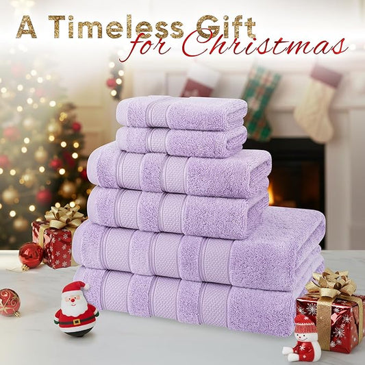 American Soft Linen Salem Turkish Bath Towel Set, 100% Cotton 600 GSM 6 Piece Towels for Bathroom, 2 Bath Towels 2 Hand Towels 2 Washcloths, Lilac