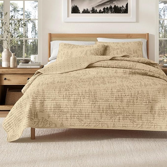 Great Bay Home Twin/Twin XL Reversible Rustic Lodge Bear Bedspread Quilt with Sham - All Season Cabin Coverlet Bedding Set (Includes 1 Quilt, 1 Pillow Sham)