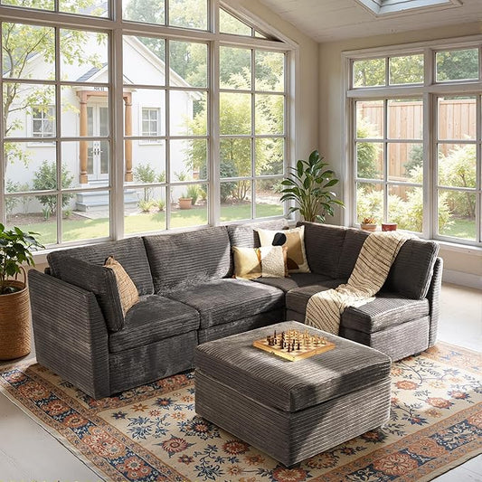 Modular Sectional Sofa,5 Pieces Sectional Couches for Living Room,131X65 L Shaped Cloud Couch with Ottoman Chaise Set