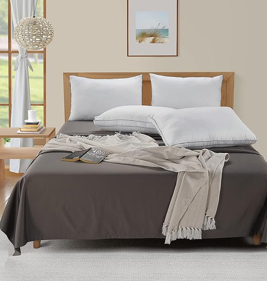 LANE LINEN Pillows Standard Size Set of 4 - Medium Soft Support Gusseted Hotel Quality Pillows for Sleeping, Oeko Tex Certified, Down Alternative Perfect for Back, Stomach or Side Sleepers - White