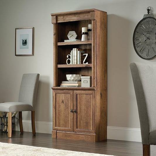 Sauder Palladia Bookcase with Doors, Multiroom Storage, Library Bookcase, Vintage Oak Finish