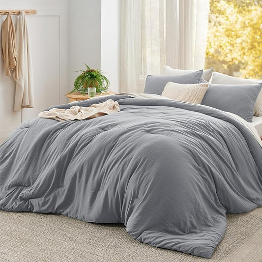 Bedsure Oversized King Size Comforter Set, Grey Soft Prewashed Bedding for All Seasons, 3 Pieces GentleSoft™ Bed Set, 1 Lightweight Comforter (120"x98") and 2 Pillowcases (20"x36")
