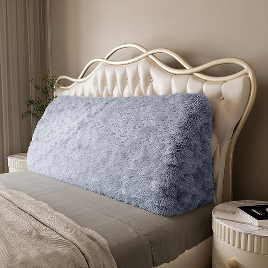 14LB Thickened Wedge Pillow Headboard Body Positioner Bed Wedge Pillow Backrest Support Triangular Headboard Pillow for Sleeping with Side Pocket Velvet Positioning Support Rabbit Blue Queen