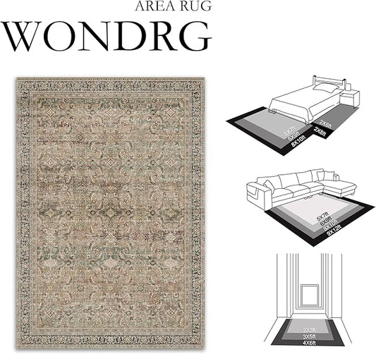 6x9 Washable Area Rug Brown Vintage Distressed Living Room Bedroom Large Throw Rug Non Slip Low Pile Soft Accent Indoor Floor Carpet for Dining Room Office Entryway Kitchen