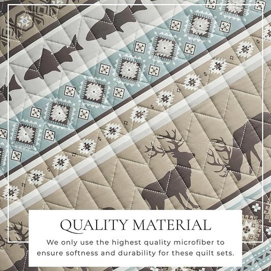 Great Bay Home 3-Piece Reversible Rustic Lodge Bedspread Quilt with 2 Shams. All-Season Quilt Set. (Full/Queen, Yosemite)