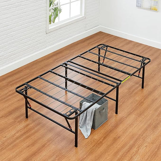 Amazon Basics Foldable Metal Platform Bed Frame with Tool Free Setup, 18 Inches High, Sturdy Steel Frame, No Box Spring Needed, Twin, Black
