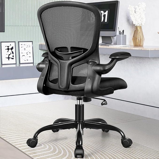 FelixKing Office Desk Chairs, Ergonomic PC Desk Chair with Wheels, Adjustable Lumbar Support and Height, Swivel Computer Chair with Flip-up Armrests, Ergo Mesh Backrest for Working (Black, Pack of 8)