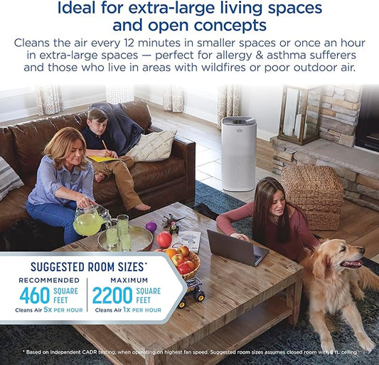 Clorox HEPA Air Purifiers for Home, True HEPA Filter, XL Rooms Up to 2,200 Sq Ft, Removes 99.9% of Mold, Viruses, Wildfire Smoke, Allergens, Pet Allergies, Dust, AUTO Mode, Whisper Quiet