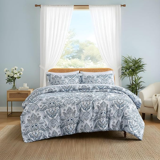 Southshore Fine Living, Inc. Paisley Boho Duvet Cover Full/Queen Size - Premium Quality Bedding Set, Easy Care - 1 Duvet Cover Full/Queen, 2 Pillow Shams - Enchantment Blue