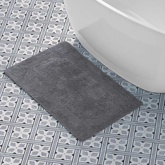 Laura Ashley - Reversible Cotton Bath Mat, Premium Bathroom Décor, Machine Washable Bathroom Rug, Highly Absorbent, 21"x34", Charcoal
