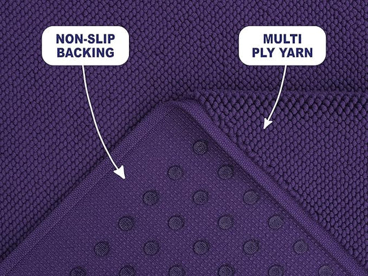 American Soft Linen Bath Rug, 17 in 24 in 100% Cotton Bath Mats Rugs for Bathroom, Slip Reducer Washable Shaggy Form Area Rugs, Purple Bath Rug