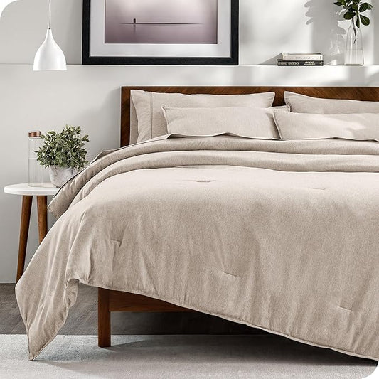 Bare Home Bed-in-A-Bag 7 Piece Comforter & Sheet Set - Queen - Goose Down Alternative - Ultra-Soft 1800 Premium Bedding Set - Cationic (Queen, Heathered Pebble)