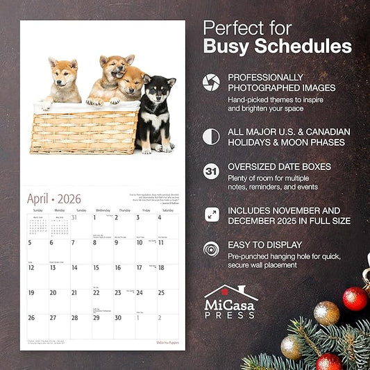 MICASA PRESS Shiba Inu Puppies 2026 Wall Calendar 12 Month | 12" x 24" Open | Thick & Sturdy Paper | Holiday Gift | Cute Puppy Dog Calendar 2026