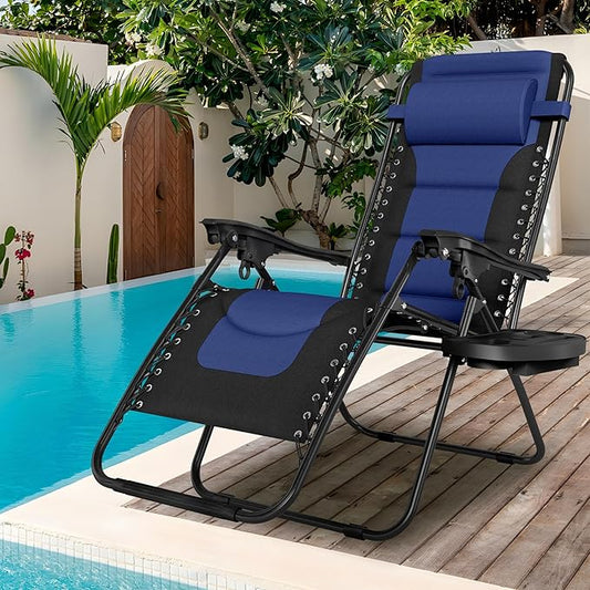 Sophia & Willliam Zero Gravity Chair Set of 2, Reclining Folding Chair with Free Cup Holder (Blue)