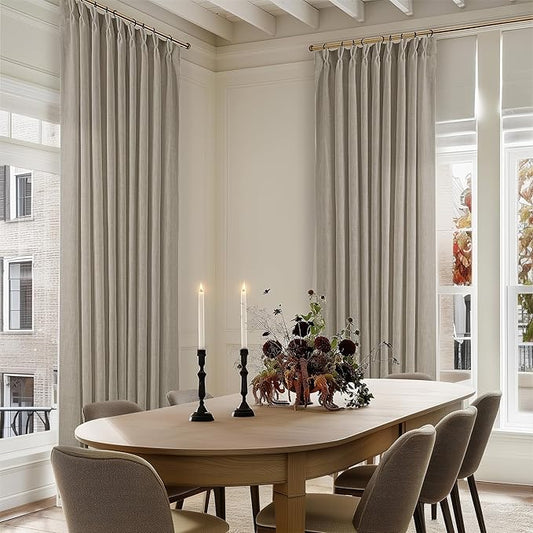 Taupe Burlywood Pinch Pleat Linen Curtains 120 Inches Long 60 Inch Wide for Patio Sliding Door Light Filtering Semi Sheer Pleated Drapes Back Tab Extra Wide 60 x 120 Curtain for Living Dining Room