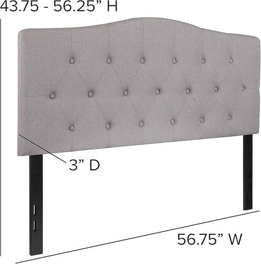 EMMA + OLIVER Arched Button Tufted Full Size Headboard in Light Gray Fabric