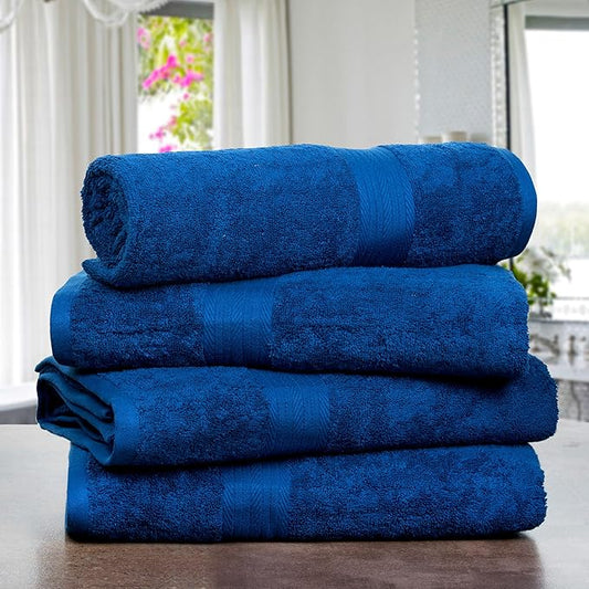Ample Decor Bath Towel Set of 4 30 X 54 Inch 600GSM 100% Cotton Quick Dry Bathroom Towel - Navy Blue