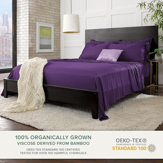 Pure Bamboo California King Sheets, Genuine 100% Organic Viscose Derived from Bamboo Bed Sheet Set, Soft & Cooling, Double Stitching, 2 Year Quality Promise (California King, Purple)
