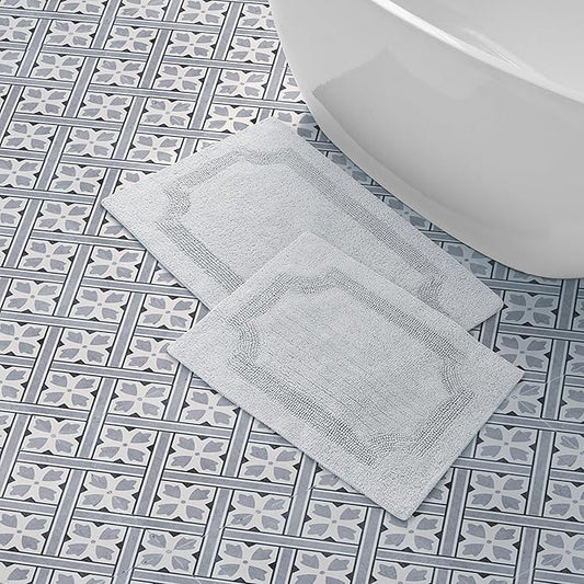 Laura Ashley - Reversible Cotton Bath Mat, Premium Bathroom Décor, Machine Washable Bathroom Rug, Highly Absorbent, 17"x24"/20"x32" 2-Piece Set, Light Grey