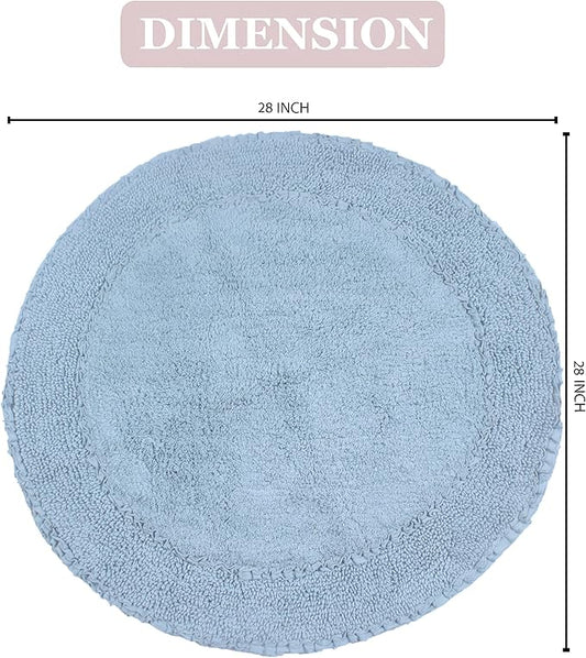 Home Weavers Double Ruffle Collection 100% Cotton Bath Rug, 28" Round – Soft, Absorbent, Non-Slip Bathroom Mat, Washable Floor Rug for Bathroom or Kitchen, Blue