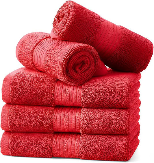 Ample Decor Washcloths Pack of 5 12 X 12 Inch 100% Cotton 600 GSM, Soft Absorbent and Reusable Fingertip Towels, Ideal for Bathroom and Powder Room - Red