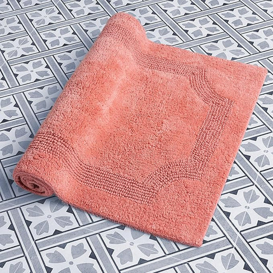Laura Ashley - Reversible Cotton Bath Mat, Premium Bathroom Décor, Machine Washable Bathroom Rug, Highly Absorbent, 17"x24"/20"x32" 2-Piece Set, Coral