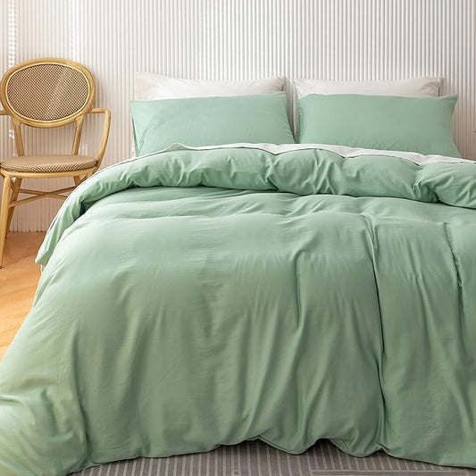 HeimenAogo Egyptian Cotton Duvet Cover Set Queen, Ultra Soft and Breathable Comforter Cover with Zipper Closure, High Thread Count Long Staple Cotton Blanket Cover 3pcs 90"×90", Silt Green