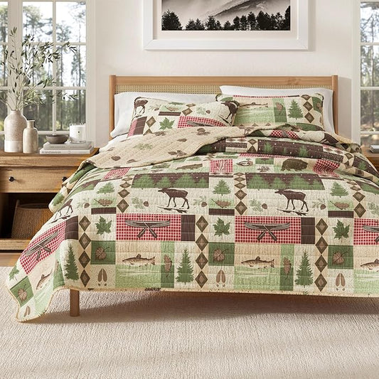 Great Bay Home 3-Piece Reversible Rustic Lodge Bedspread Full/Queen Size Quilt with 2 Shams. All-Season Quilt Set. Wilder Collection (Full/Queen)