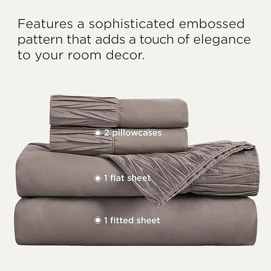 Bedsure Full Size Bed Sheets - 4 Pieces Soft Full Sheet Set - Breathable & Cooling - Hotel Luxury - Easy Care Polyester Microfiber Bedding for Women, Men, Taupe