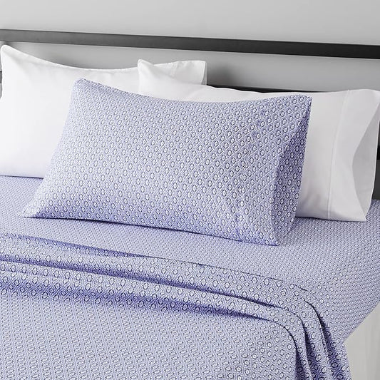 Amazon Basics Lightweight Super Soft Easy Care Wrinkle Free Microfiber 3 Piece Bed Sheet Set with 14-Inch Deep Pockets, Twin, Blue Damask, Printed, Kids, Men & Women Bedding