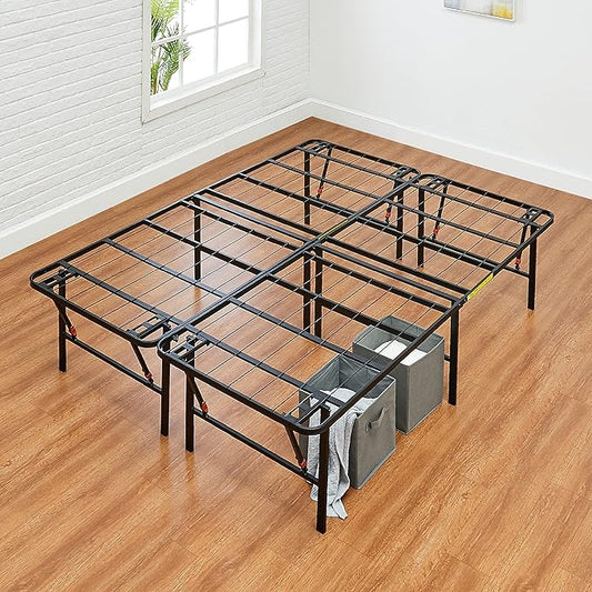 Amazon Basics Bed Frame with Storage, Foldable Metal Platform, Sturdy Steel, No Box Spring Needed, 18 Inches High, Tool-Free Setup, King Size, Black