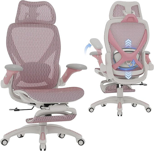 ELABEST X100 Ergonomic Mesh Office Chair with Footrest, Big and Tall Hone Desk Chair with 5D Flip-Up Arms, Adjustable 3D Lumbar Support,Gaming & Executive Computer Chairs for Long Hours
