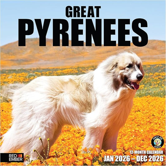 RED EMBER Great Pyrenees 2026 Wall Calendar 12 Month | 12" x 24" Open | Thick & Sturdy Paper | Holiday Gift | Cute Puppy Dog Calendar 2026