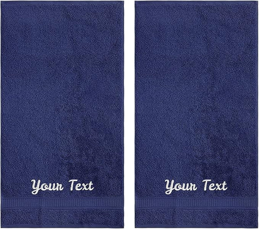 Personalized Towels, Hotel & Spa Quality, Super Soft, Highly Absorbent, Bathroom Towel Sets, 100% Turkish Genuine Cotton Monogrammed Towels 2 Piece Hand Towel Set for Face, Dorm, Gym & Spa, Navy