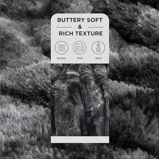 Bedsure GentleSoft Fluffy Tie Dye Black Blankets Queen Size for Bed, Thick Sherpa Faux Fur Fleece Fuzzy Plush Winter Warm Soft Queen Blankets, Black Bedroom Decor Cozy Gifts for Women Men, 90x90