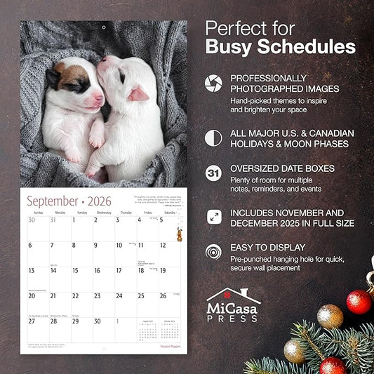 MICASA PRESS Pooped Puppies 2026 Wall Calendar 12 Month | 12" x 24" Open | Thick & Sturdy Paper | Holiday Gift | Cute Funny Puppy Dog Calendar 2026
