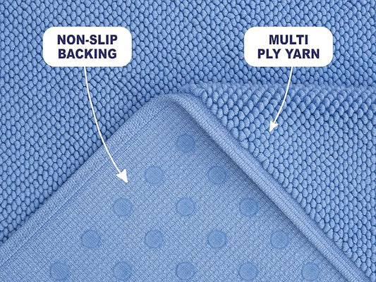 American Soft Linen Bath Rug, 20 in 34 in 100% Cotton Bath Mats Rugs for Bathroom, Slip Reducer Washable Shaggy Form Area Rugs, Sky Blue Bath Rug