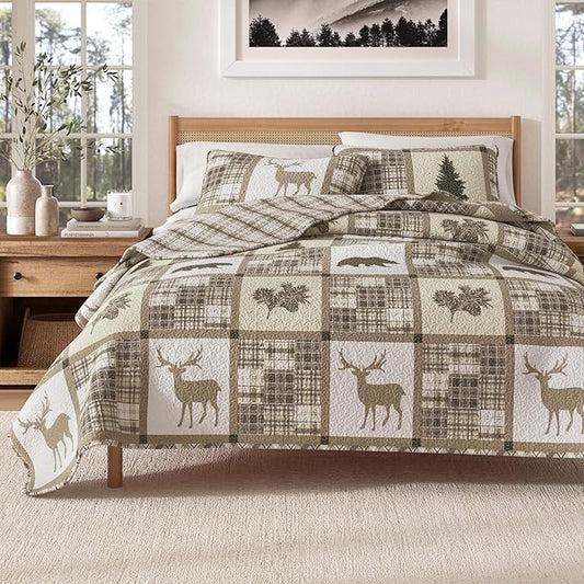 Great Bay Home Lodge Bedspread Twin/Twin XL Size Kid's Quilt Set with 1 Sham. Cabin 2-Piece Reversible All Season Quilt Set. Rustic Quilt Coverlet Bed Set. Stonehurst Collection.