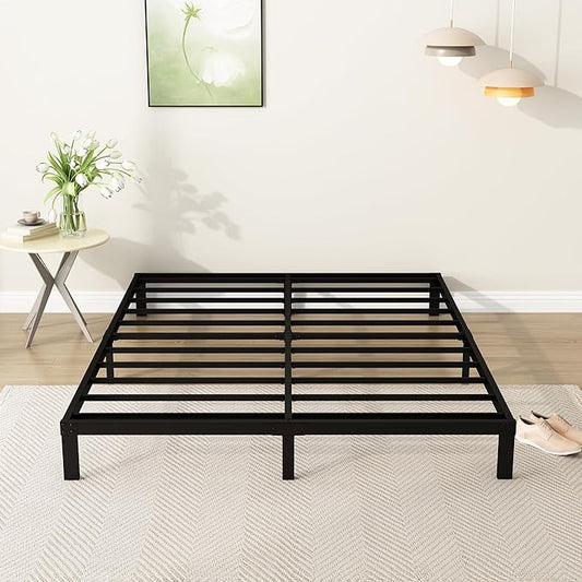 7 Inch Queen Bed Frame Heavy Duty Low Profile Metal Platform No Box Spring Needed, Maximum Storage, Easy to Assembly, Noise Free, Black