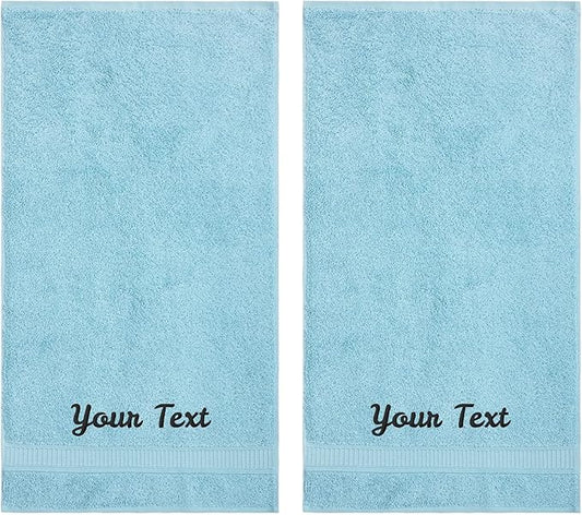 Personalized Towels, Hotel & Spa Quality, Super Soft, Highly Absorbent, Bathroom Towel Sets, 100% Turkish Genuine Cotton Monogrammed Towels 2 Piece Hand Towel Set for Face, Dorm, Gym & Spa, Aqua