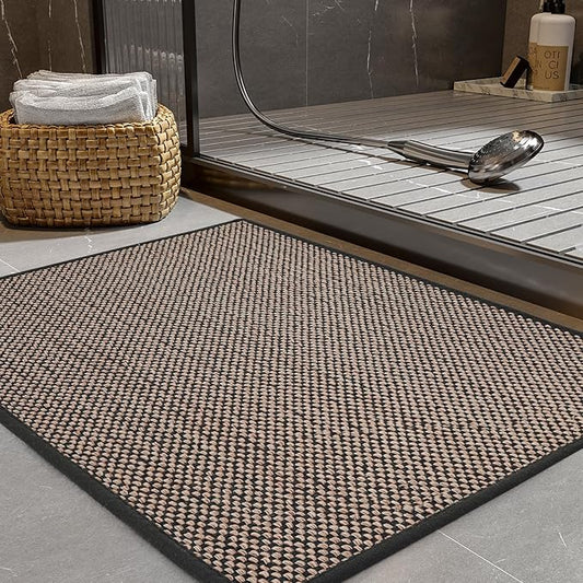 PADOOR Non-Slip Bath-Mats, Rubber-Backing Braided Absorbent Bathroom Mat, Machine Washable, Thin Bathroom Rugs Fit Under Door, Quick Dry, 20''x32'' Black