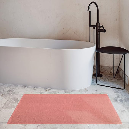 Cotton Paradise 100% Cotton Non Slip Bath Mats for Bathroom, 20x34 inch Soft Absorbent Quick Dry Machine Washable Floor Bath Mat, Coral