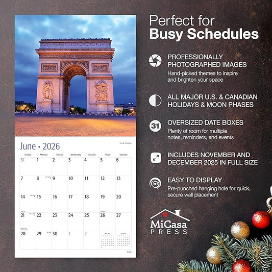 MICASA PRESS Paris 2026 Wall Calendar 12 Month | 12" x 24" Open | Thick & Sturdy Paper | Holiday Gift | A Walk in Paris French Europe Travel Calendar 2026