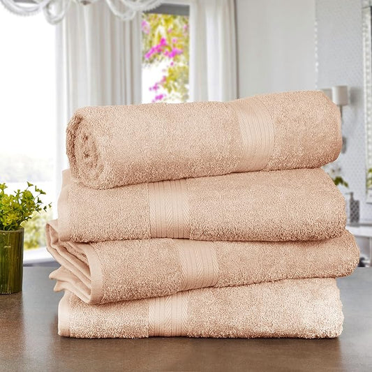 Ample Decor Bath Towels 100% Cotton 30 X 54 Inch 600 GSM Soft Quick Dry Bathroom Towels- 4pcs Beige