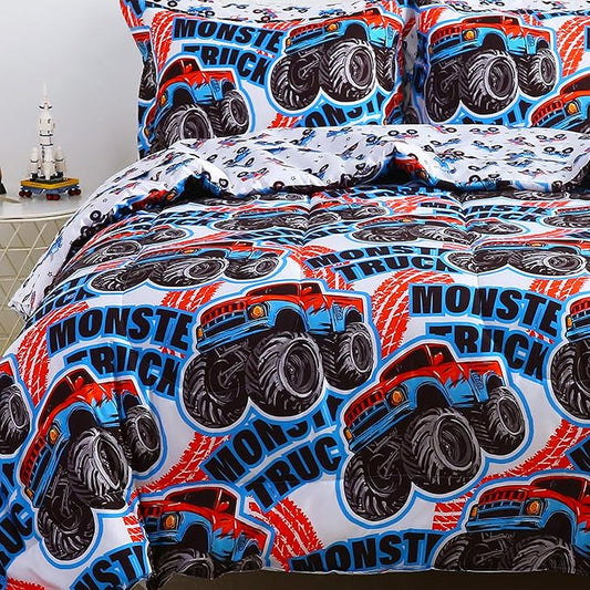 Viviland Kids Twin Bedding Sets for Boys, Soft Twin Comforter Set with Sheets, 5 Pieces Microfiber Bed in a Bag, Monster Truck