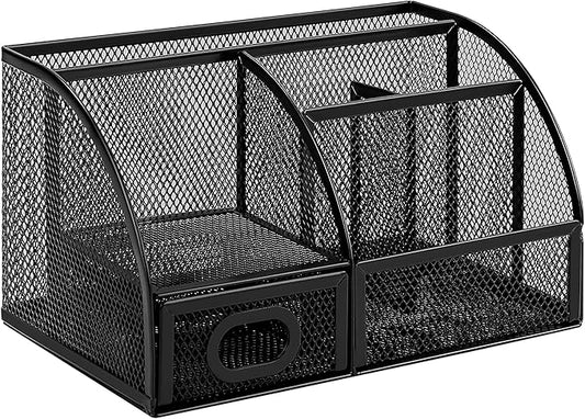 Amazon Basics Pen Holder and Desk Organizer, Office Caddy Storage, Black, 9.1" x 5.9" x 5.5''