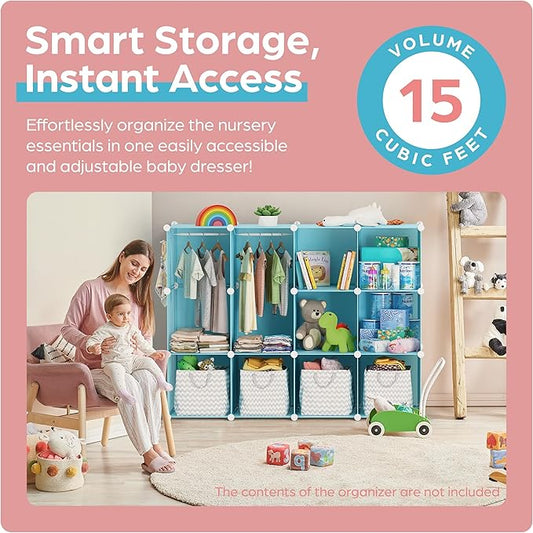 Baby Closet Organizer for Nursery - Durable Baby Wardrobe Armoire for Closet - Customizable Dresser Shelves - Waterproof Shelf Clothes Organizer w/Wall Fixation (Blue)