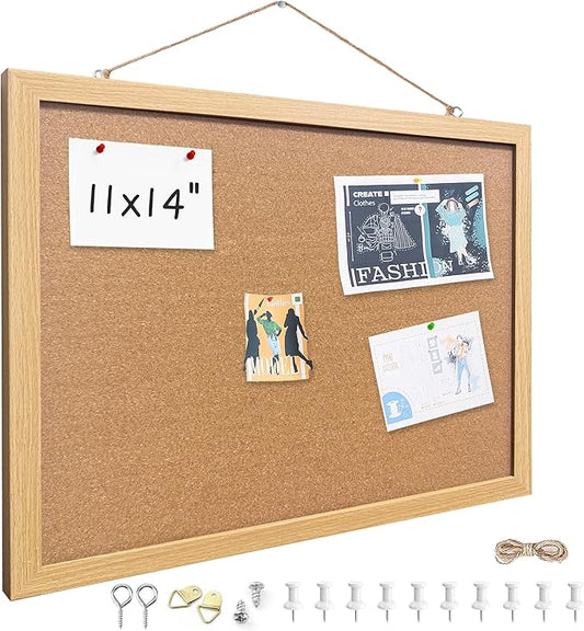 Cork Bulletin Board, 11x14 Inches Hanging Cork Board Wooden Framed with Pins for Wall, Dorm Room, Office, Home Decor – Natural Cork & Black Frame