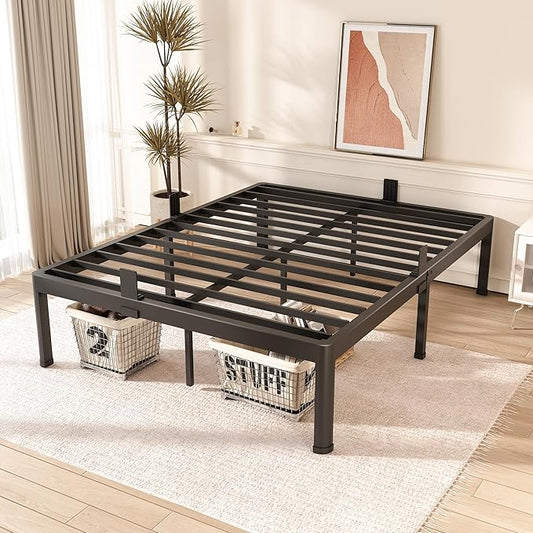 FUIOBYVV Queen Bed Frame with Round Corner Edge Legs 18 inch High 3500 lbs Heavy Duty Metal Platform Bed Frame Queen Size No Box Spring Needed/Non-Slip/Steel Slat Support/Noise Free
